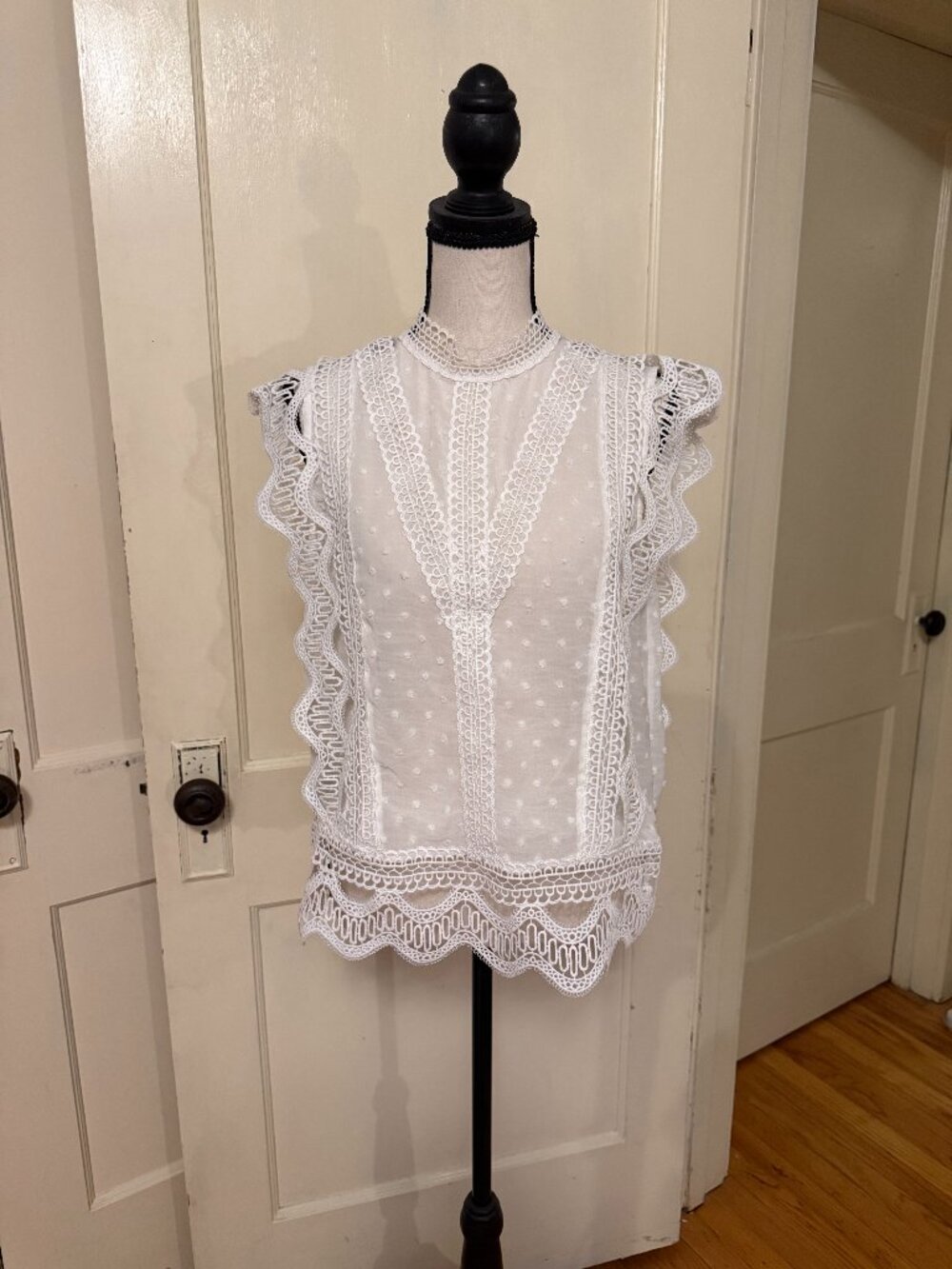 White Lace Blouse White Shirt | Size M